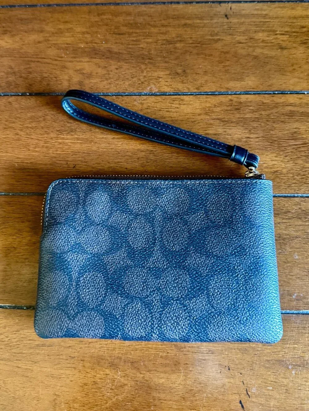 NEW Coach Dark Brown Corner Zip Wristlet with Gold Logo